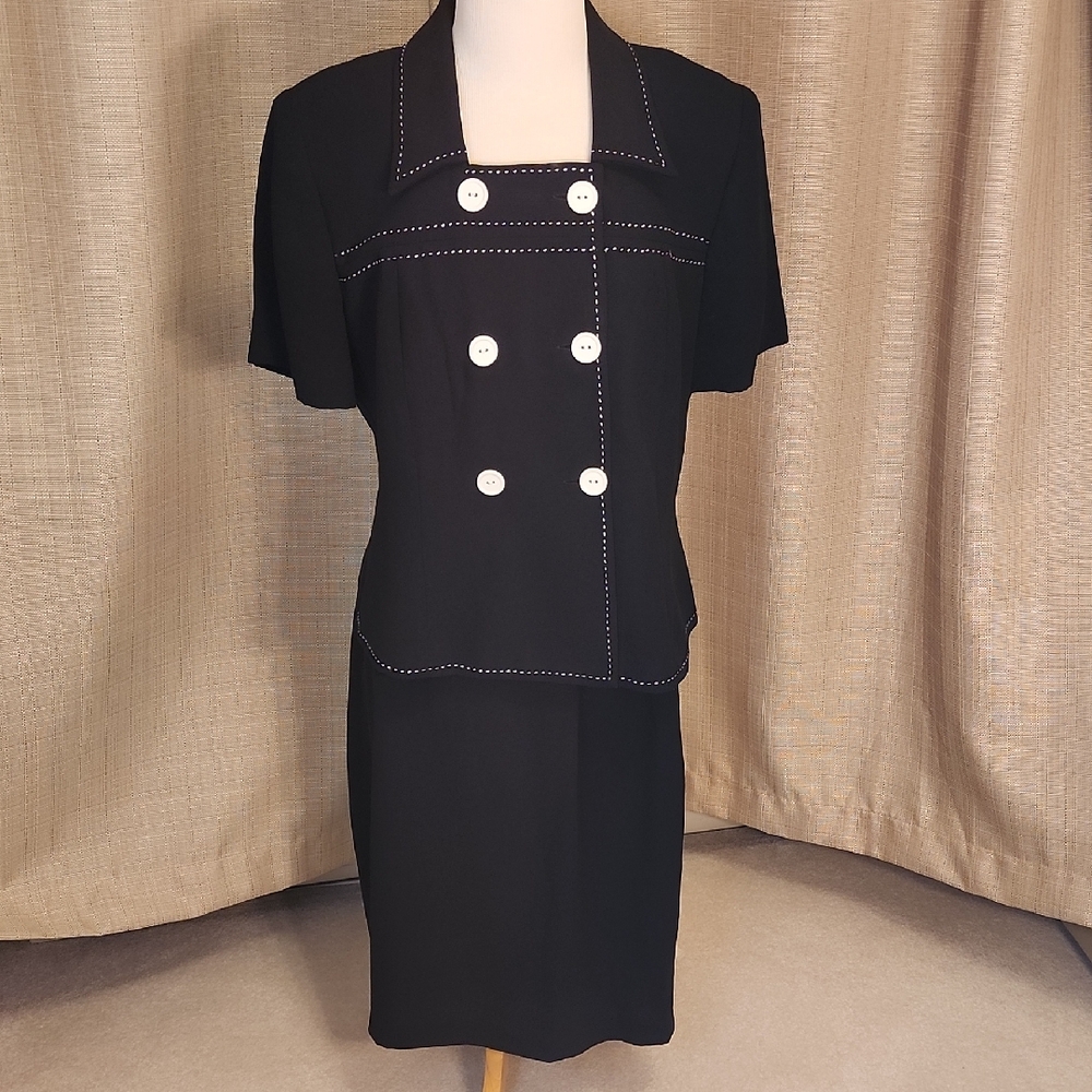 Danny & Nicole Black Skirt Suit Set with White Accents